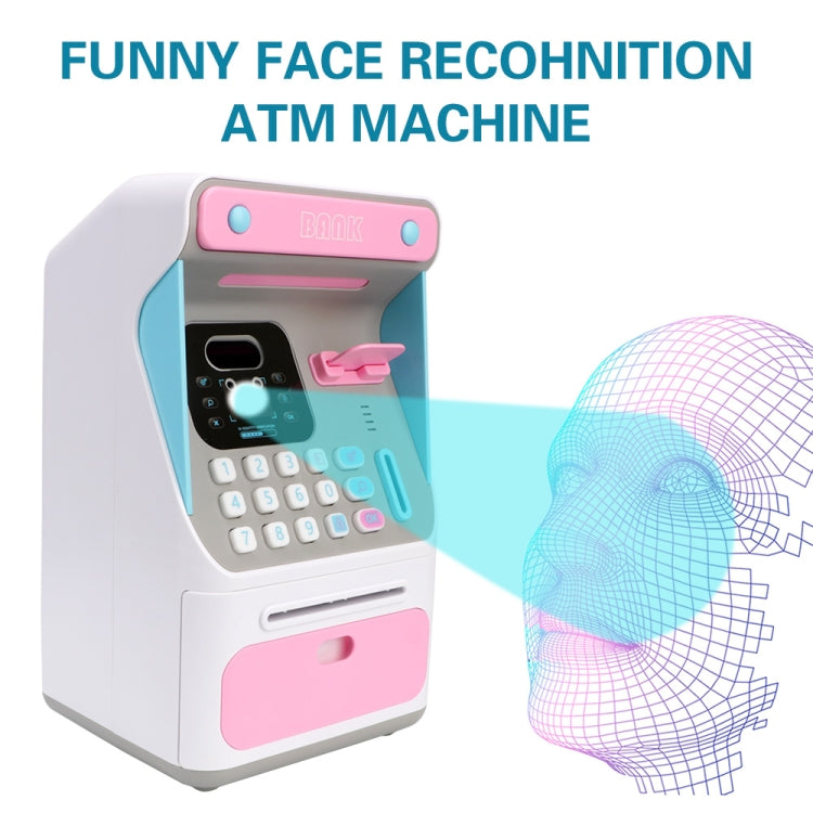 8010 Tirelire Distributeur Automatique de Billets avec Reconnaissance Faciale Simulée et Mot de Passe, Tirelire Automatique à Roulement d'Argent,Style:, Rose, Bleu, Version Rechargeable Rose, Version Rechargeable Bleue