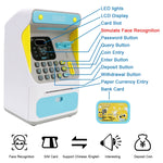 8010 Tirelire Distributeur Automatique de Billets avec Reconnaissance Faciale Simulée et Mot de Passe, Tirelire Automatique à Roulement d'Argent,Style:, Rose, Bleu, Version Rechargeable Rose, Version Rechargeable Bleue