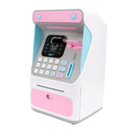 8010 Tirelire Distributeur Automatique de Billets avec Reconnaissance Faciale Simulée et Mot de Passe, Tirelire Automatique à Roulement d'Argent,Style:, Rose, Bleu, Version Rechargeable Rose, Version Rechargeable Bleue