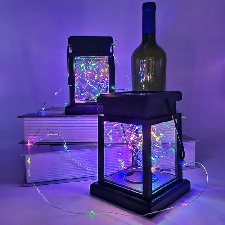 Guirlande lumineuse solaire LED décorative en cuivre pour festival, en fil de cuivre/lumière colorée