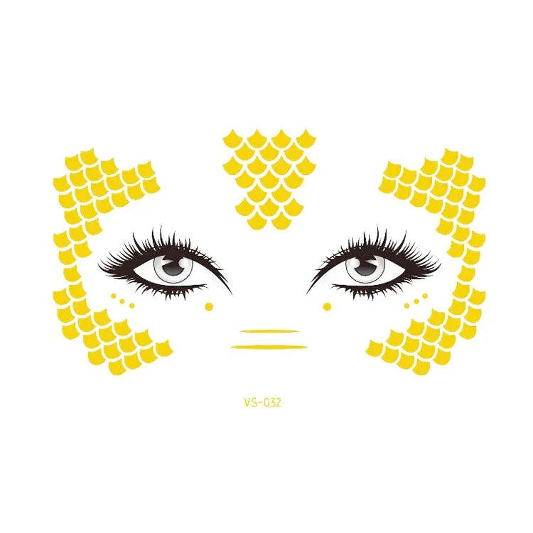 20 autocollants de tatouage pour le visage, étanches, pour fête, mascarade, VS-011, VS-012, VS-013, VS-014, VS-015, VS-016, VS-017, VS-018, VS-019, VS-022, VS-023, VS-024, VS-025, VS-027, VS-028, VS-029, VS-030, VS-031, VS-032, VS-033