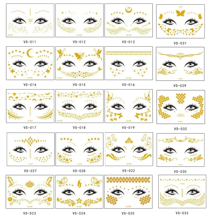 20 autocollants de tatouage pour le visage, étanches, pour fête, mascarade, VS-011, VS-012, VS-013, VS-014, VS-015, VS-016, VS-017, VS-018, VS-019, VS-022, VS-023, VS-024, VS-025, VS-027, VS-028, VS-029, VS-030, VS-031, VS-032, VS-033