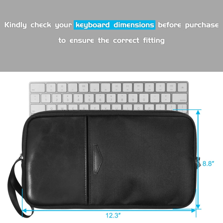Sac de rangement portable universel en cuir PU + nylon avec fermeture éclair imperméable pour clavier sans fil Apple A1314 et Magic Keyboard A1644