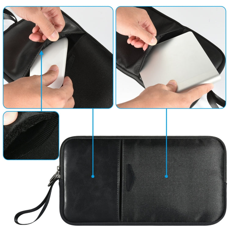 Sac de rangement portable universel en cuir PU + nylon avec fermeture éclair imperméable pour clavier sans fil Apple A1314 et Magic Keyboard A1644