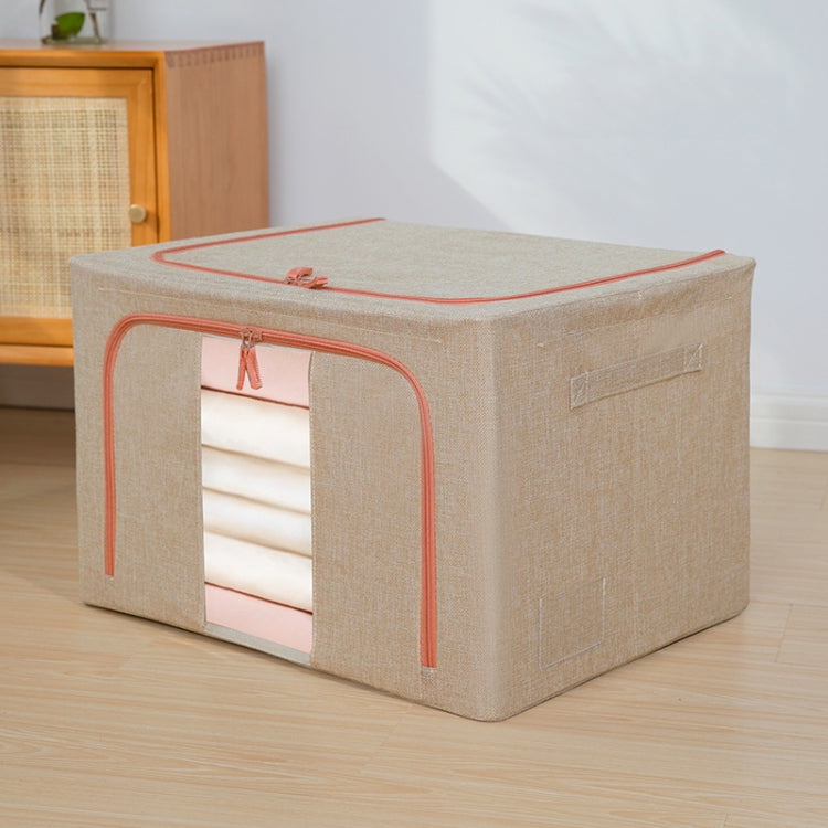 Boîte de rangement en tissu avec cadre en acier pour couettes et vêtements, sac de rangement en coton et lin avec fenêtre, 22L 39x29x20cm, 100L 60x42x40cm, 66L 50x40x33cm, 24L 40x30x20cm