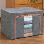 Boîte de rangement en tissu avec cadre en acier pour couettes et vêtements, sac de rangement en coton et lin avec fenêtre, 22L 39x29x20cm, 100L 60x42x40cm, 66L 50x40x33cm, 24L 40x30x20cm