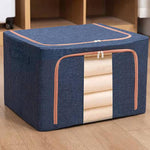 Boîte de rangement en tissu avec cadre en acier pour couettes et vêtements, sac de rangement en coton et lin avec fenêtre, 22L 39x29x20cm, 100L 60x42x40cm, 66L 50x40x33cm, 24L 40x30x20cm
