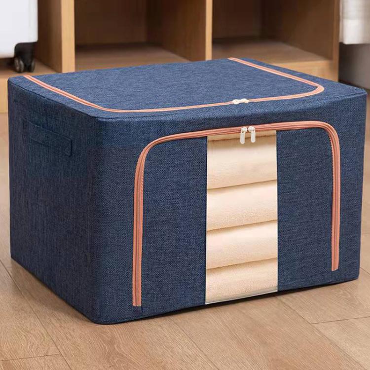 Boîte de rangement en tissu avec cadre en acier pour couettes et vêtements, sac de rangement en coton et lin avec fenêtre, 22L 39x29x20cm, 100L 60x42x40cm, 66L 50x40x33cm, 24L 40x30x20cm