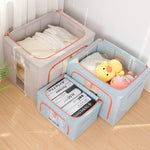 Boîte de rangement en tissu avec cadre en acier pour couettes et vêtements, sac de rangement en coton et lin avec fenêtre, 22L 39x29x20cm, 100L 60x42x40cm, 66L 50x40x33cm, 24L 40x30x20cm