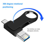 Clé USB en métal 3-en-1 pour ordinateur mobile USB 3.0 + 8 broches + USB-C / Type-C, 8 Go, 16 Go, 32 Go, 64 Go