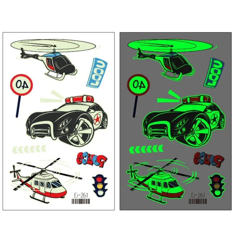 20 autocollants de tatouage temporaire imperméables et lumineux pour enfants, motifs de voitures de transport, Ei-261, Ei-262, Ei-263, Ei-264, Ei-265, Ei-266, Ei-267, Ei-268, Ei-269, Ei-270, Ei-271, Ei-272, Ei-273, Ei-274, Ei-275, Ei-276