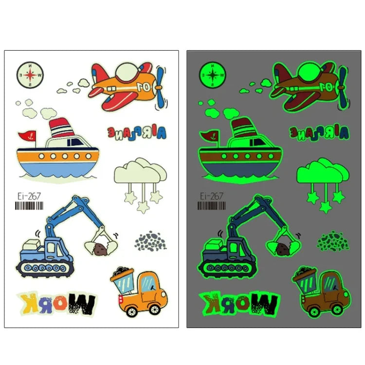 20 autocollants de tatouage temporaire imperméables et lumineux pour enfants, motifs de voitures de transport, Ei-261, Ei-262, Ei-263, Ei-264, Ei-265, Ei-266, Ei-267, Ei-268, Ei-269, Ei-270, Ei-271, Ei-272, Ei-273, Ei-274, Ei-275, Ei-276