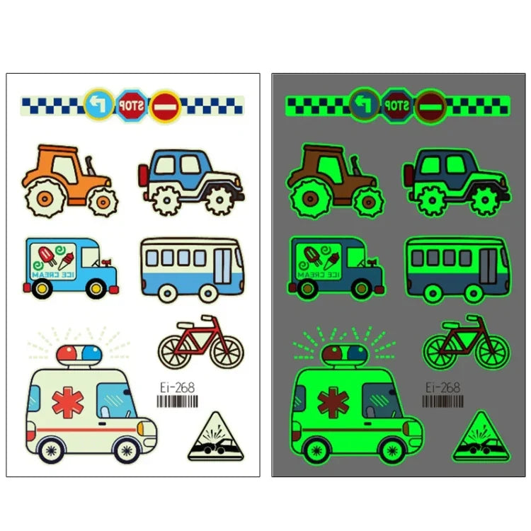20 autocollants de tatouage temporaire imperméables et lumineux pour enfants, motifs de voitures de transport, Ei-261, Ei-262, Ei-263, Ei-264, Ei-265, Ei-266, Ei-267, Ei-268, Ei-269, Ei-270, Ei-271, Ei-272, Ei-273, Ei-274, Ei-275, Ei-276