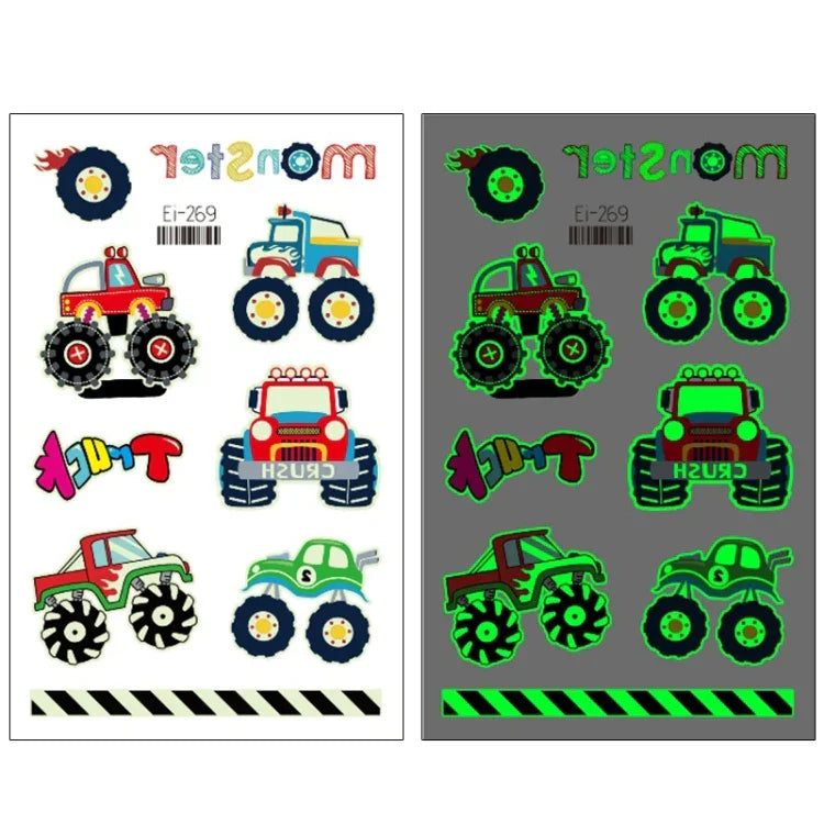20 autocollants de tatouage temporaire imperméables et lumineux pour enfants, motifs de voitures de transport, Ei-261, Ei-262, Ei-263, Ei-264, Ei-265, Ei-266, Ei-267, Ei-268, Ei-269, Ei-270, Ei-271, Ei-272, Ei-273, Ei-274, Ei-275, Ei-276