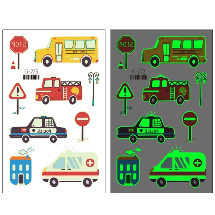 20 autocollants de tatouage temporaire imperméables et lumineux pour enfants, motifs de voitures de transport, Ei-261, Ei-262, Ei-263, Ei-264, Ei-265, Ei-266, Ei-267, Ei-268, Ei-269, Ei-270, Ei-271, Ei-272, Ei-273, Ei-274, Ei-275, Ei-276