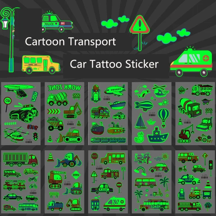 20 autocollants de tatouage temporaire imperméables et lumineux pour enfants, motifs de voitures de transport, Ei-261, Ei-262, Ei-263, Ei-264, Ei-265, Ei-266, Ei-267, Ei-268, Ei-269, Ei-270, Ei-271, Ei-272, Ei-273, Ei-274, Ei-275, Ei-276