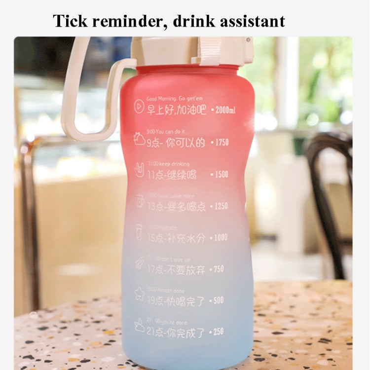 Bouteille d'eau de sport grande capacité à dégradé givré avec paille portable pour l'extérieur, 2000 ml