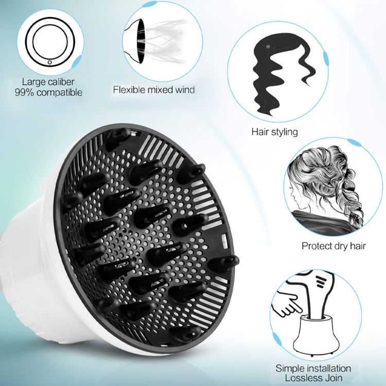 Diffuseur de cheveux universel adaptable pour sèche-cheveux avec conception rotative pour cheveux bouclés, grand capot de vent, blanc, noir