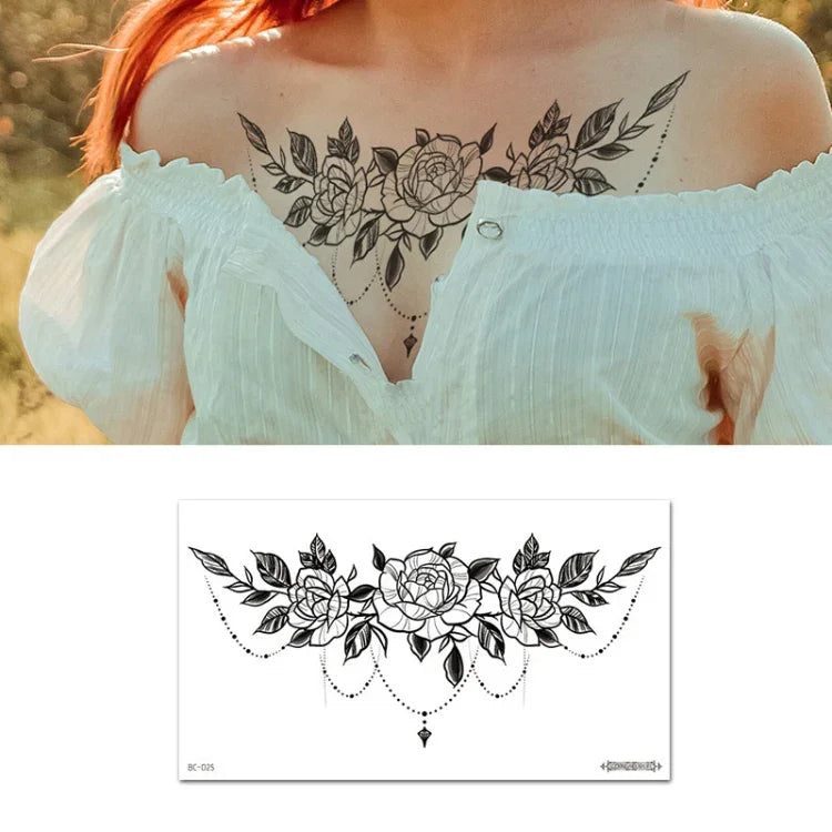 10 PCS Autocollant de tatouage imperméable pour clavicule et poitrine, cache-cicatrices, BC-025, BC-026, BC-027, BC-028, BC-029, BC-030, BC-031, BC-032, BC-033, BC-034, BC-035, BC-036