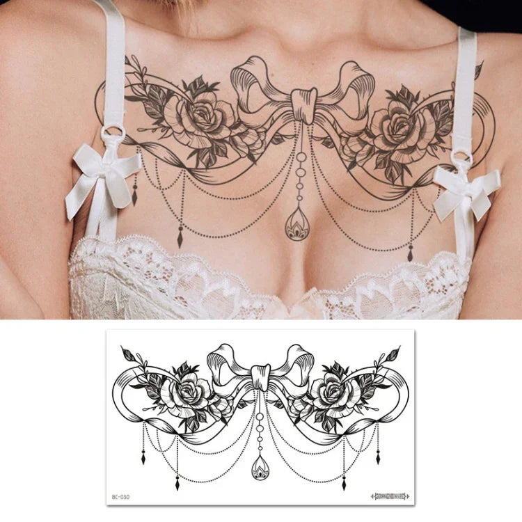 10 PCS Autocollant de tatouage imperméable pour clavicule et poitrine, cache-cicatrices, BC-025, BC-026, BC-027, BC-028, BC-029, BC-030, BC-031, BC-032, BC-033, BC-034, BC-035, BC-036