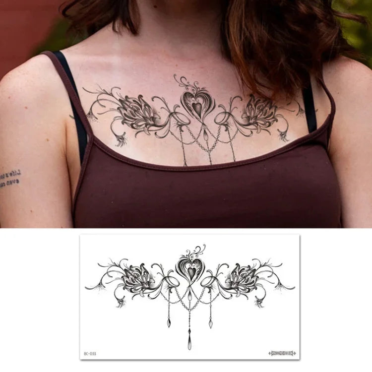 10 PCS Autocollant de tatouage imperméable pour clavicule et poitrine, cache-cicatrices, BC-025, BC-026, BC-027, BC-028, BC-029, BC-030, BC-031, BC-032, BC-033, BC-034, BC-035, BC-036