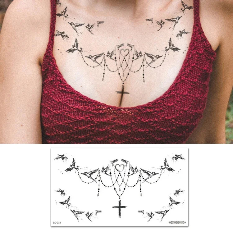 10 PCS Autocollant de tatouage imperméable pour clavicule et poitrine, cache-cicatrices, BC-025, BC-026, BC-027, BC-028, BC-029, BC-030, BC-031, BC-032, BC-033, BC-034, BC-035, BC-036