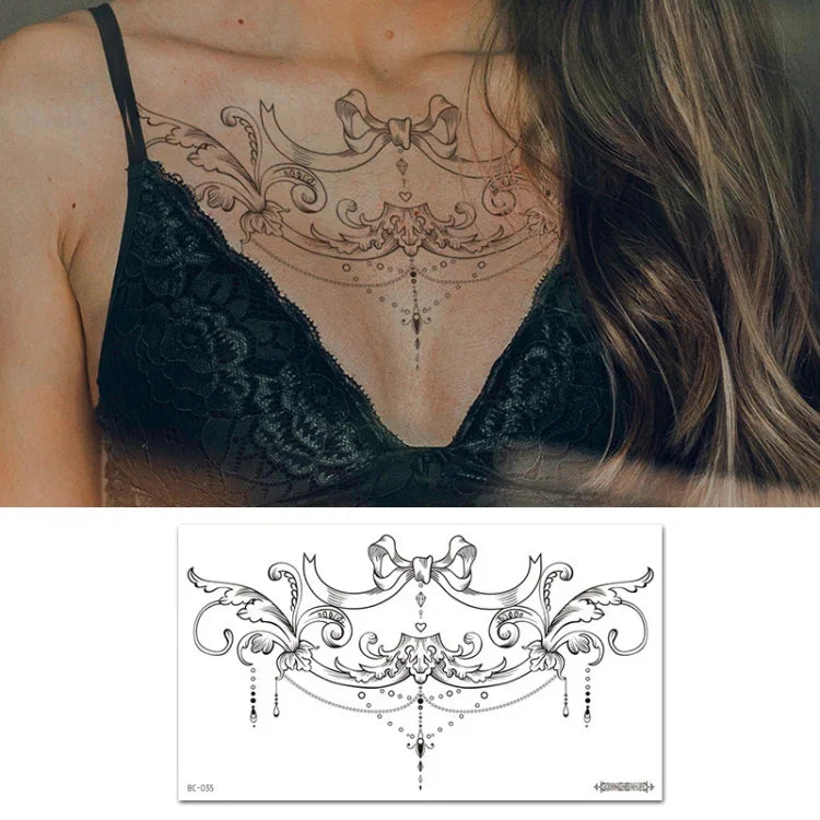 10 PCS Autocollant de tatouage imperméable pour clavicule et poitrine, cache-cicatrices, BC-025, BC-026, BC-027, BC-028, BC-029, BC-030, BC-031, BC-032, BC-033, BC-034, BC-035, BC-036
