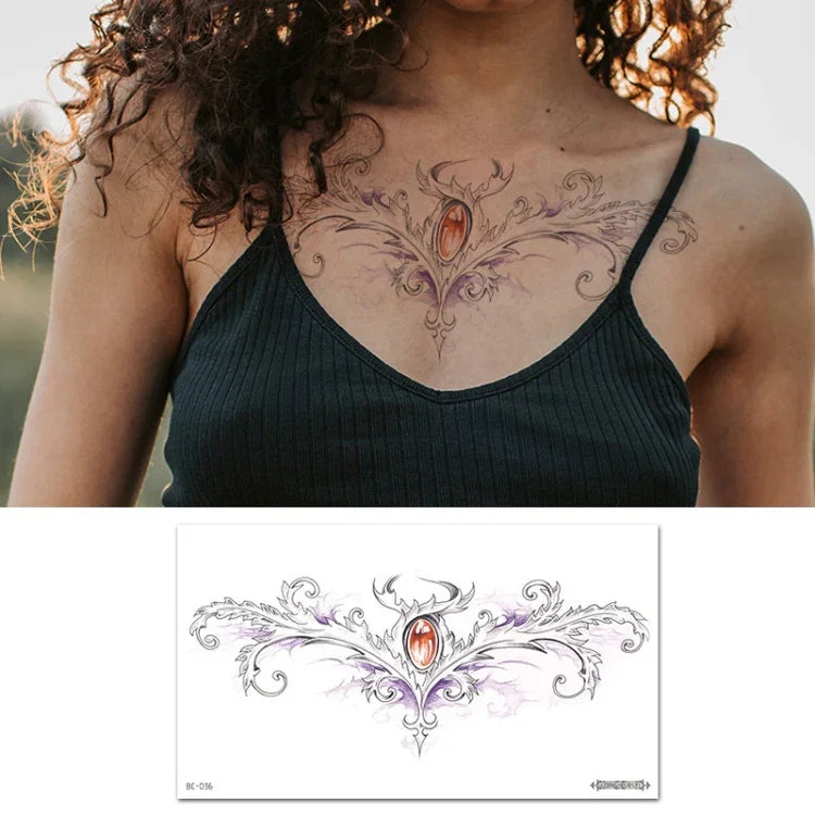 10 PCS Autocollant de tatouage imperméable pour clavicule et poitrine, cache-cicatrices, BC-025, BC-026, BC-027, BC-028, BC-029, BC-030, BC-031, BC-032, BC-033, BC-034, BC-035, BC-036