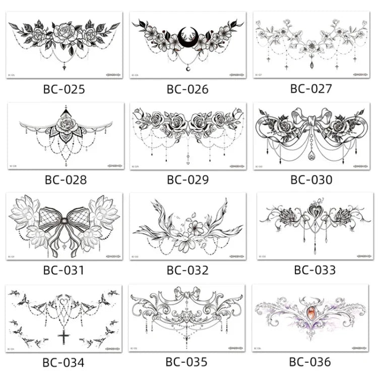 10 PCS Autocollant de tatouage imperméable pour clavicule et poitrine, cache-cicatrices, BC-025, BC-026, BC-027, BC-028, BC-029, BC-030, BC-031, BC-032, BC-033, BC-034, BC-035, BC-036