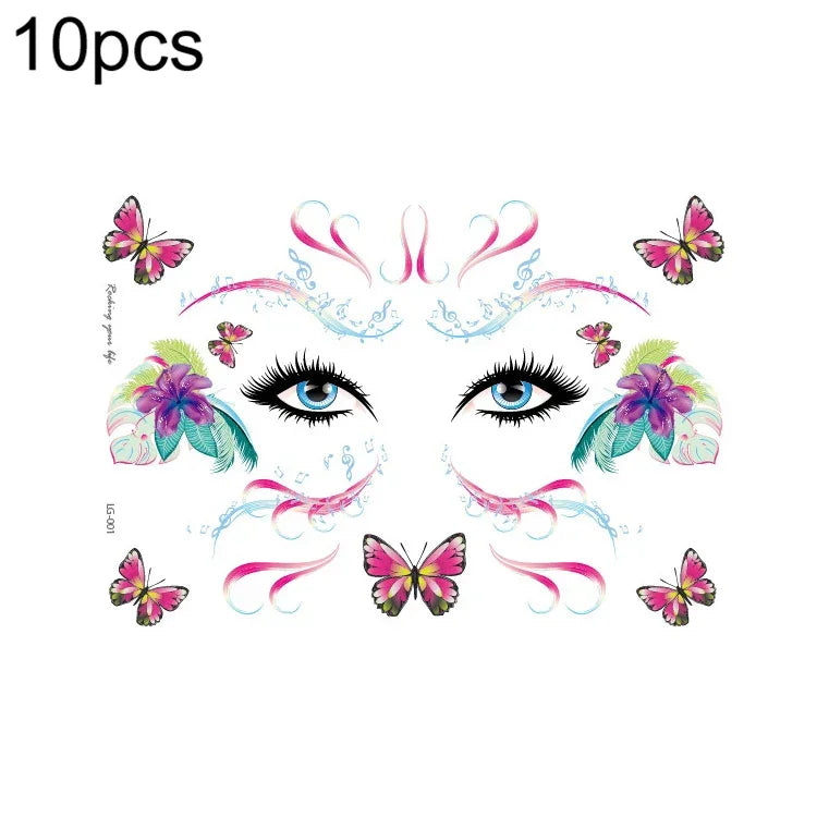 10 autocollants de tatouage pailletés étanches pour festival de musique, LG-001, LG-002, LG-003, LG-004, LG-005, LG-006