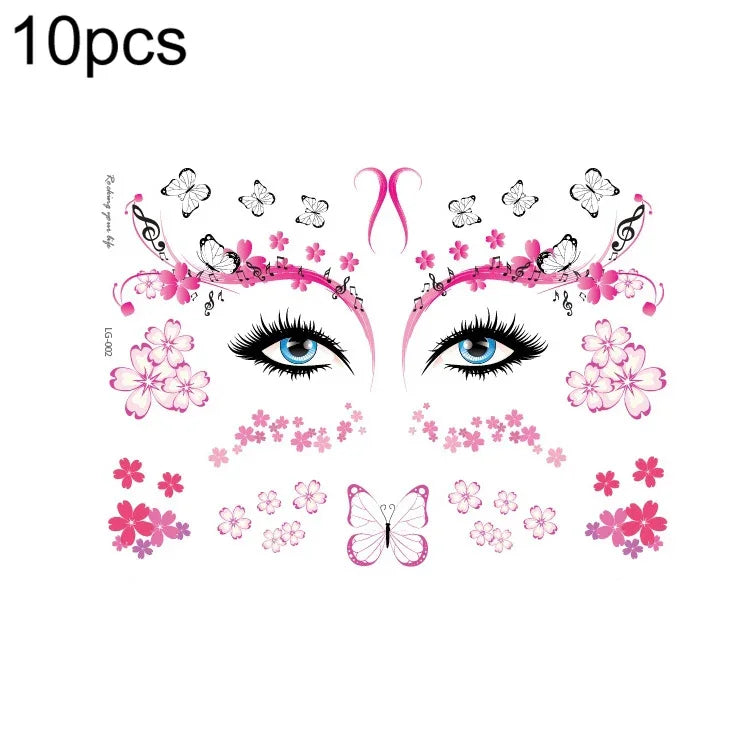 10 autocollants de tatouage pailletés étanches pour festival de musique, LG-001, LG-002, LG-003, LG-004, LG-005, LG-006