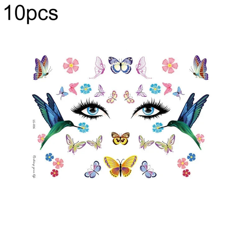 10 autocollants de tatouage pailletés étanches pour festival de musique, LG-001, LG-002, LG-003, LG-004, LG-005, LG-006