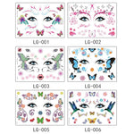 10 autocollants de tatouage pailletés étanches pour festival de musique, LG-001, LG-002, LG-003, LG-004, LG-005, LG-006