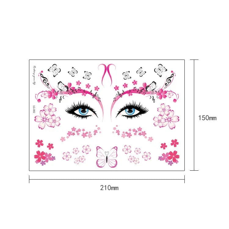 10 autocollants de tatouage pailletés étanches pour festival de musique, LG-001, LG-002, LG-003, LG-004, LG-005, LG-006