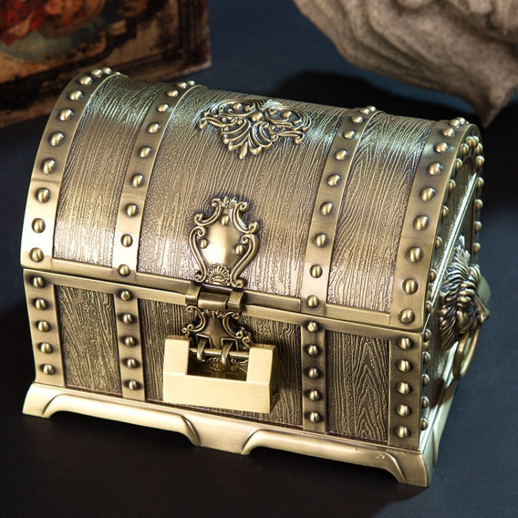 Boîte à bijoux double couche avec serrure Ornements décoratifs en métal, 17,5x13,5x12,5cm