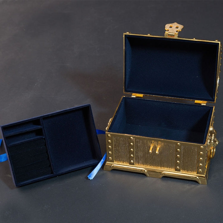Boîte à bijoux double couche avec serrure Ornements décoratifs en métal, 17,5x13,5x12,5cm