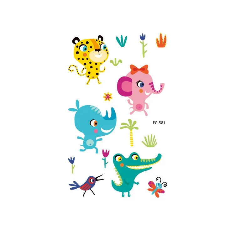 20 PCS Autocollants de tatouage animaux de dessin animé mignons imperméables et anti-transpiration pour enfants, EC-581, EC-582, EC-583, EC-584, EC-585, EC-590, EC-531, EC-591, EC-592, EC-593, EC-594, EC-614, EC-615, EC-617, EC-618