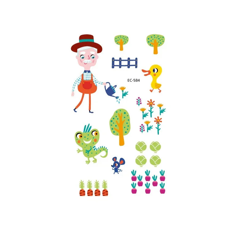 20 PCS Autocollants de tatouage animaux de dessin animé mignons imperméables et anti-transpiration pour enfants, EC-581, EC-582, EC-583, EC-584, EC-585, EC-590, EC-531, EC-591, EC-592, EC-593, EC-594, EC-614, EC-615, EC-617, EC-618