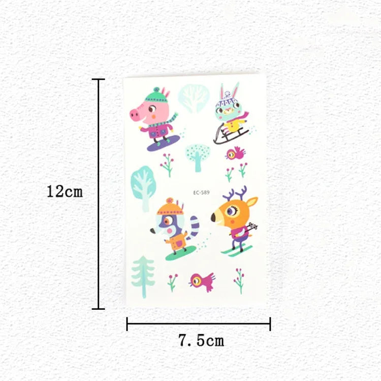 20 PCS Autocollants de tatouage animaux de dessin animé mignons imperméables et anti-transpiration pour enfants, EC-581, EC-582, EC-583, EC-584, EC-585, EC-590, EC-531, EC-591, EC-592, EC-593, EC-594, EC-614, EC-615, EC-617, EC-618