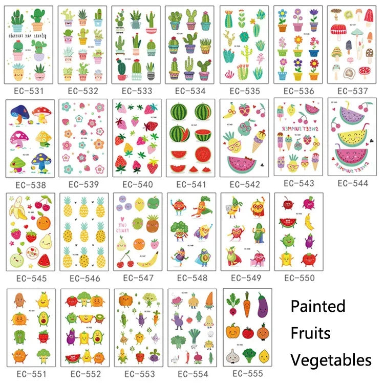 20 PCS Autocollants Tatouages Étanches Fruits, Légumes et Plantes Peints, EC-531, EC-532, EC-533, EC-534, EC-535, EC-536, EC-537, EC-538, EC-539, EC-540, EC-541, EC-542, EC-543, EC-544, EC-545, EC-546, EC-547, EC-548, EC-549, EC-550, EC-551, EC-552