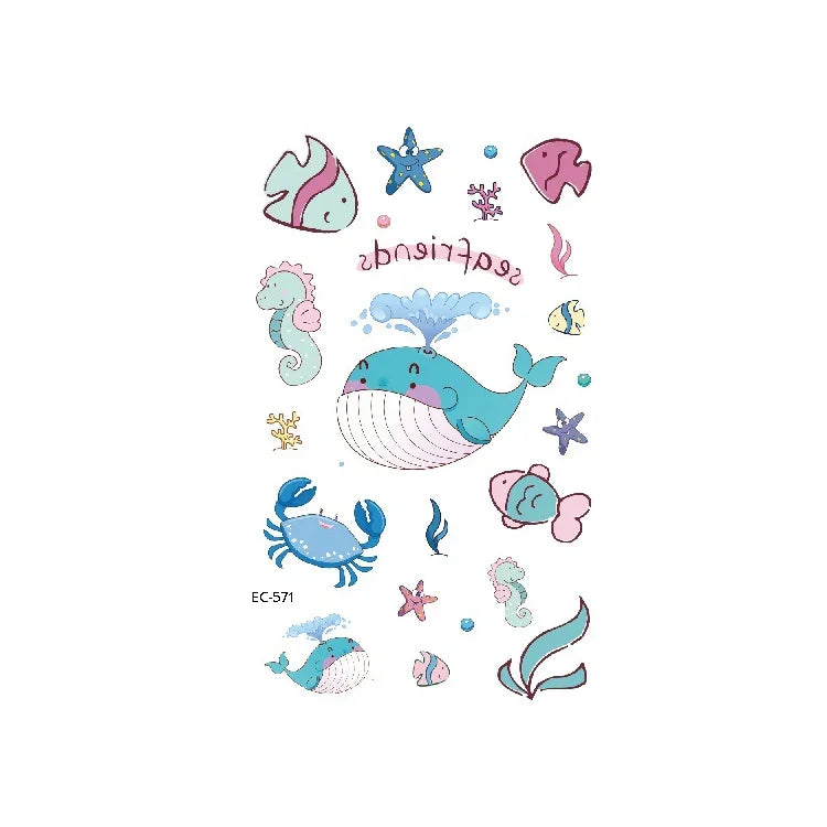 20 autocollants de tatouage pour enfants étanches sur le thème des animaux marins, EC-559, EC-566, EC-567, EC-571, EC-572, EC-573, EC-574, EC-575, EC-576, EC-577, EC-741, EC-764