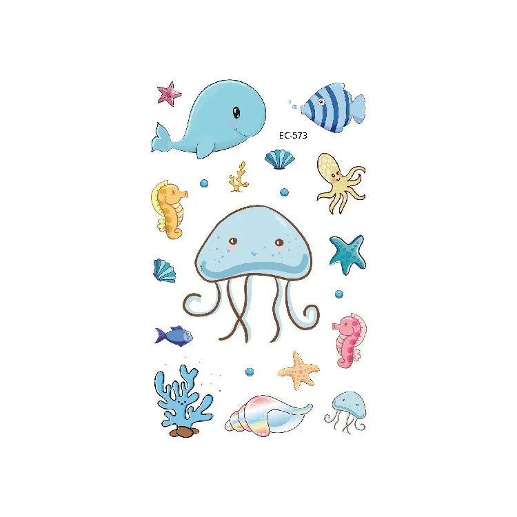 20 autocollants de tatouage pour enfants étanches sur le thème des animaux marins, EC-559, EC-566, EC-567, EC-571, EC-572, EC-573, EC-574, EC-575, EC-576, EC-577, EC-741, EC-764