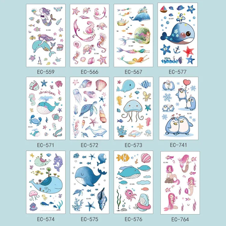 20 autocollants de tatouage pour enfants étanches sur le thème des animaux marins, EC-559, EC-566, EC-567, EC-571, EC-572, EC-573, EC-574, EC-575, EC-576, EC-577, EC-741, EC-764