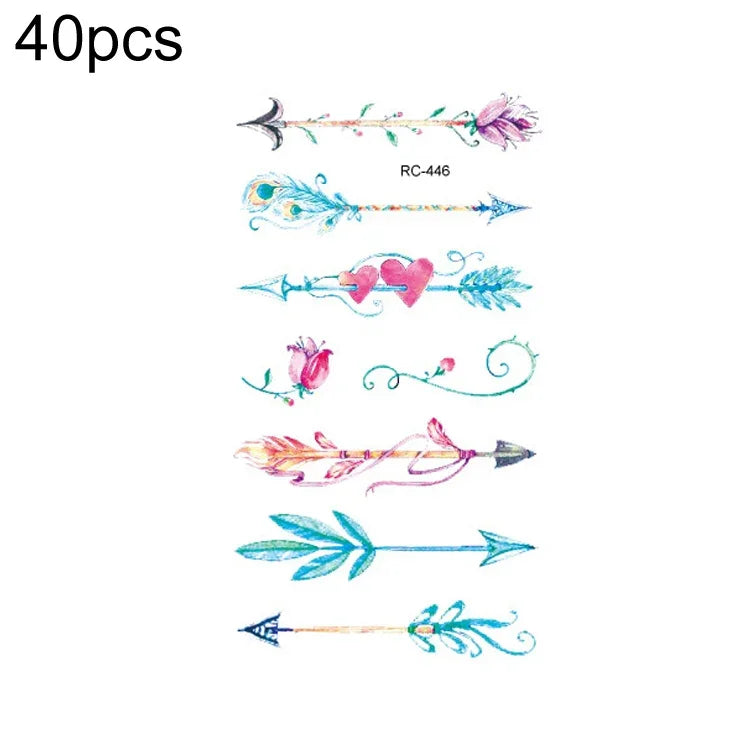 40 autocollants de tatouage éphémère imperméables, RC-445, RC-446, RC-447, RC-448, RC-449, RC-451, RC-452, RC-453, RC-454, RC-455, RC-456, RC-457