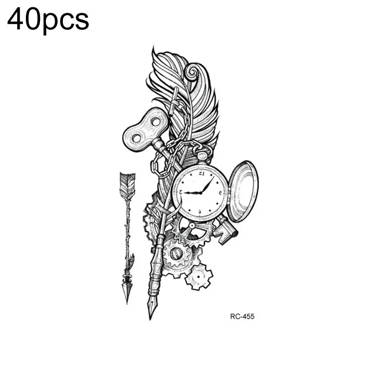 40 autocollants de tatouage éphémère imperméables, RC-445, RC-446, RC-447, RC-448, RC-449, RC-451, RC-452, RC-453, RC-454, RC-455, RC-456, RC-457