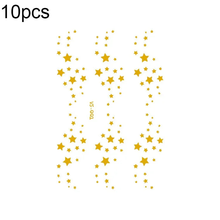10 Pcs Autocollant de tatouage facial étanche pour festival de musique, estampage à chaud, VS-001, VS-002, VS-003, VS-004, VS-005, VS-006, VS-007, VS-008, VS-009, VS-010