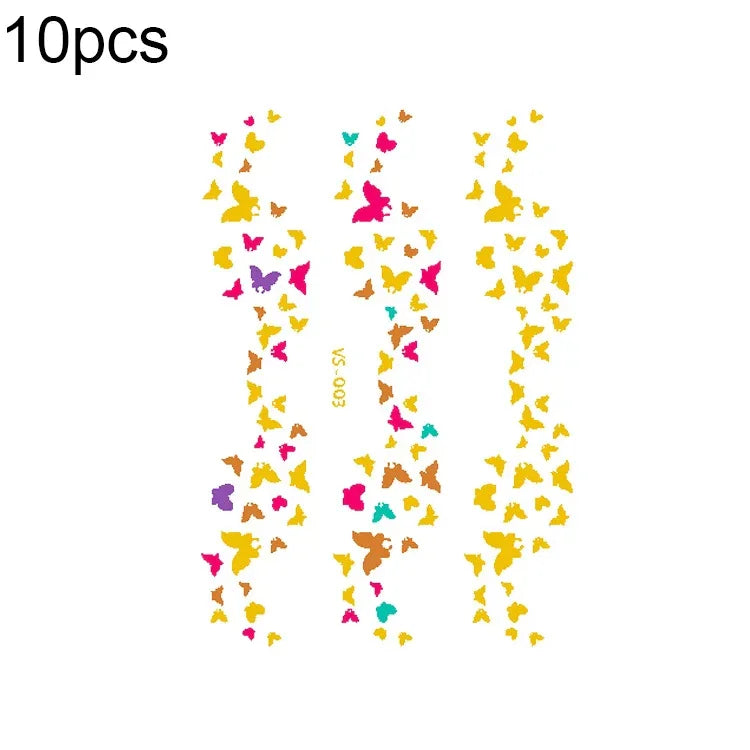 10 Pcs Autocollant de tatouage facial étanche pour festival de musique, estampage à chaud, VS-001, VS-002, VS-003, VS-004, VS-005, VS-006, VS-007, VS-008, VS-009, VS-010