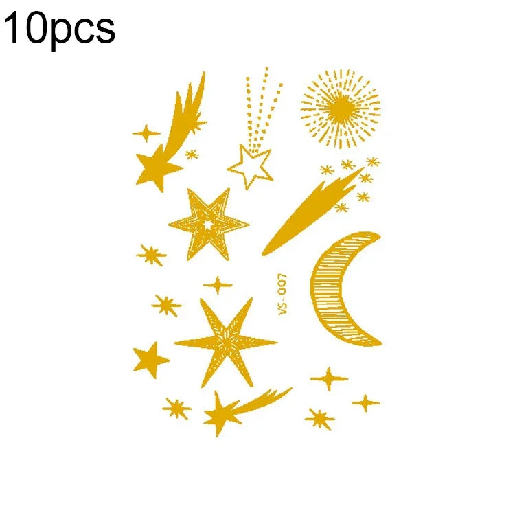 10 Pcs Autocollant de tatouage facial étanche pour festival de musique, estampage à chaud, VS-001, VS-002, VS-003, VS-004, VS-005, VS-006, VS-007, VS-008, VS-009, VS-010