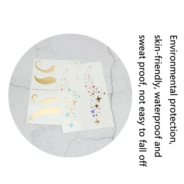 10 Pcs Autocollant de tatouage facial étanche pour festival de musique, estampage à chaud, VS-001, VS-002, VS-003, VS-004, VS-005, VS-006, VS-007, VS-008, VS-009, VS-010