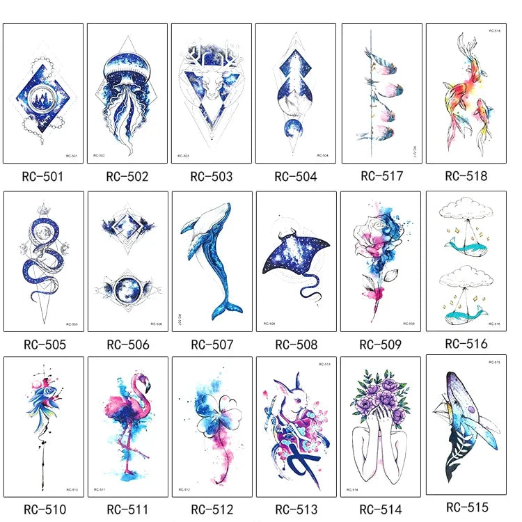 10 autocollants de tatouage temporaire étanches à l'eau, RC-501, RC-502, RC-503, RC-504, RC-505, RC-506, RC-507, RC-508, RC-509, RC-510, RC-511, RC-512, RC-513, RC-514, RC-515, RC-516